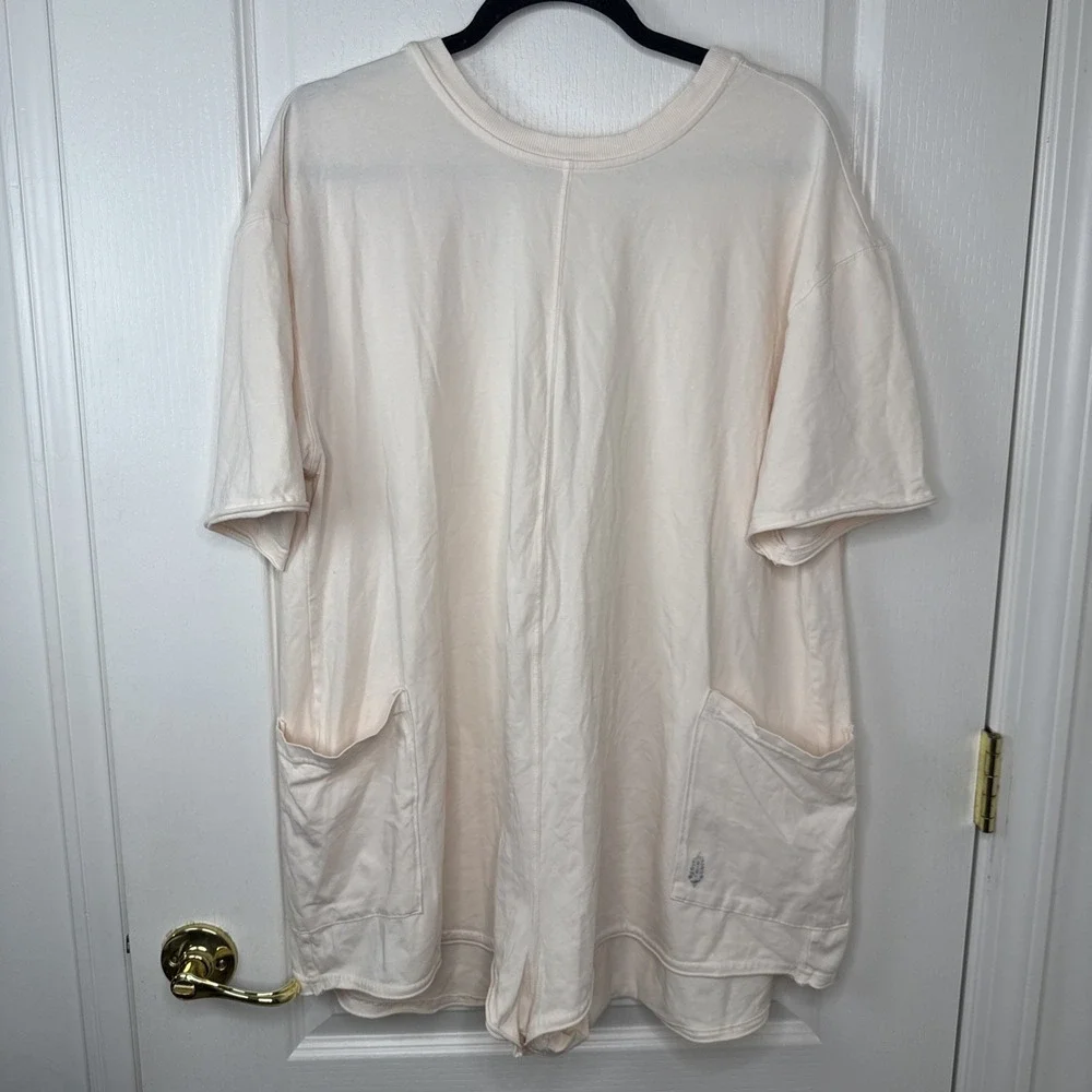 FP Movement by Free People V Neck Romper Womens Small Cream Pockets